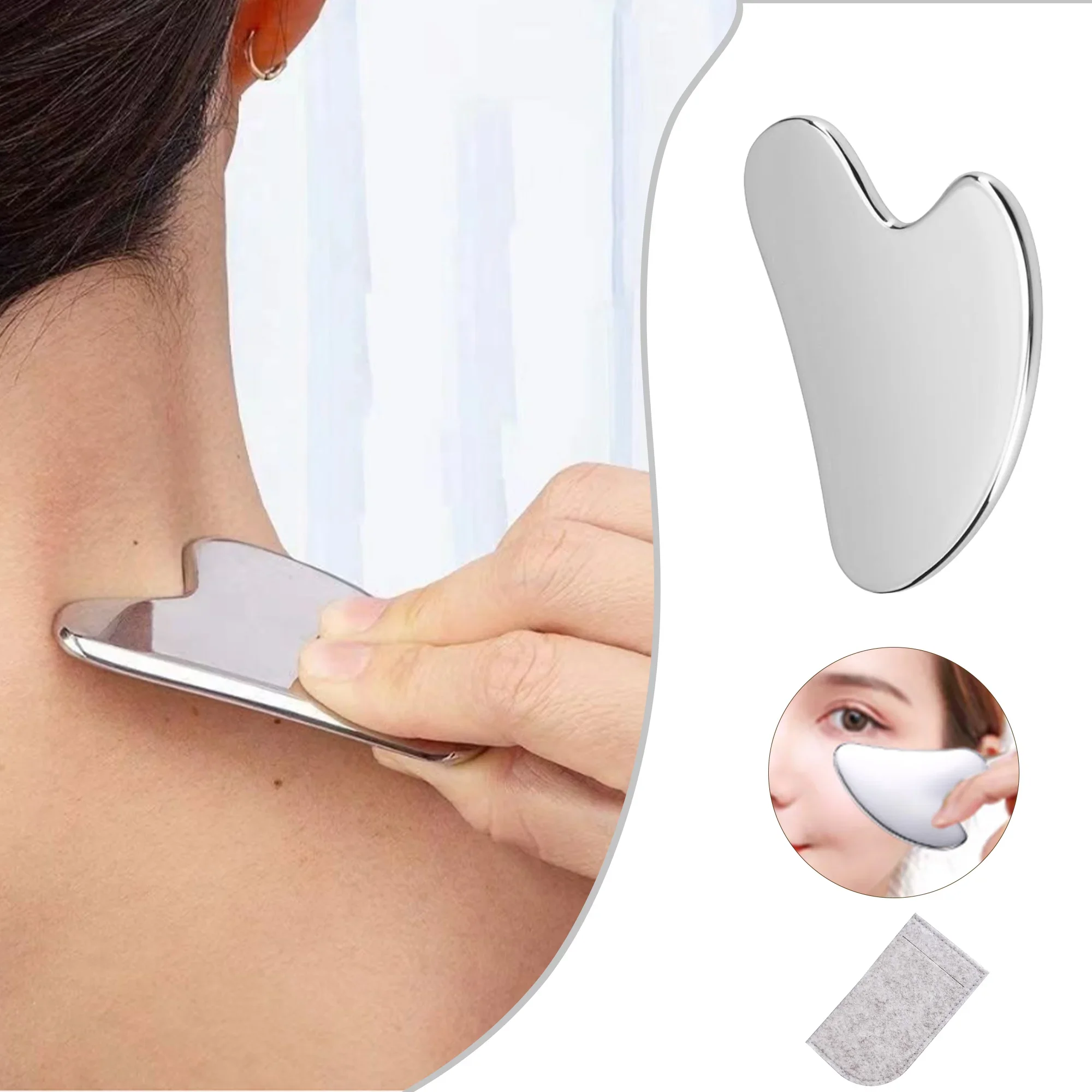 

Gua Sha Board Heart Shape Stainless Steel Muscle Massage Tissue Therapy Scraping Plate Promote Blood Circulation Body Relaxation