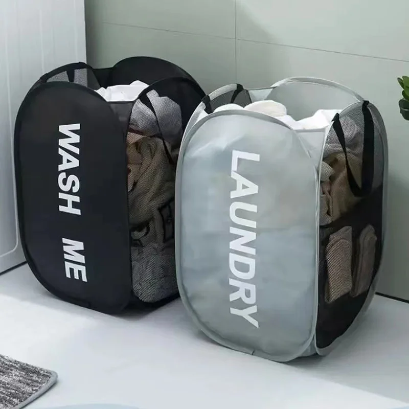 Durable Folding Simple Laundry Basket Largewashable Clothes Toy Storage Organizer Fashionmesh Breathable Bathroom Accessories