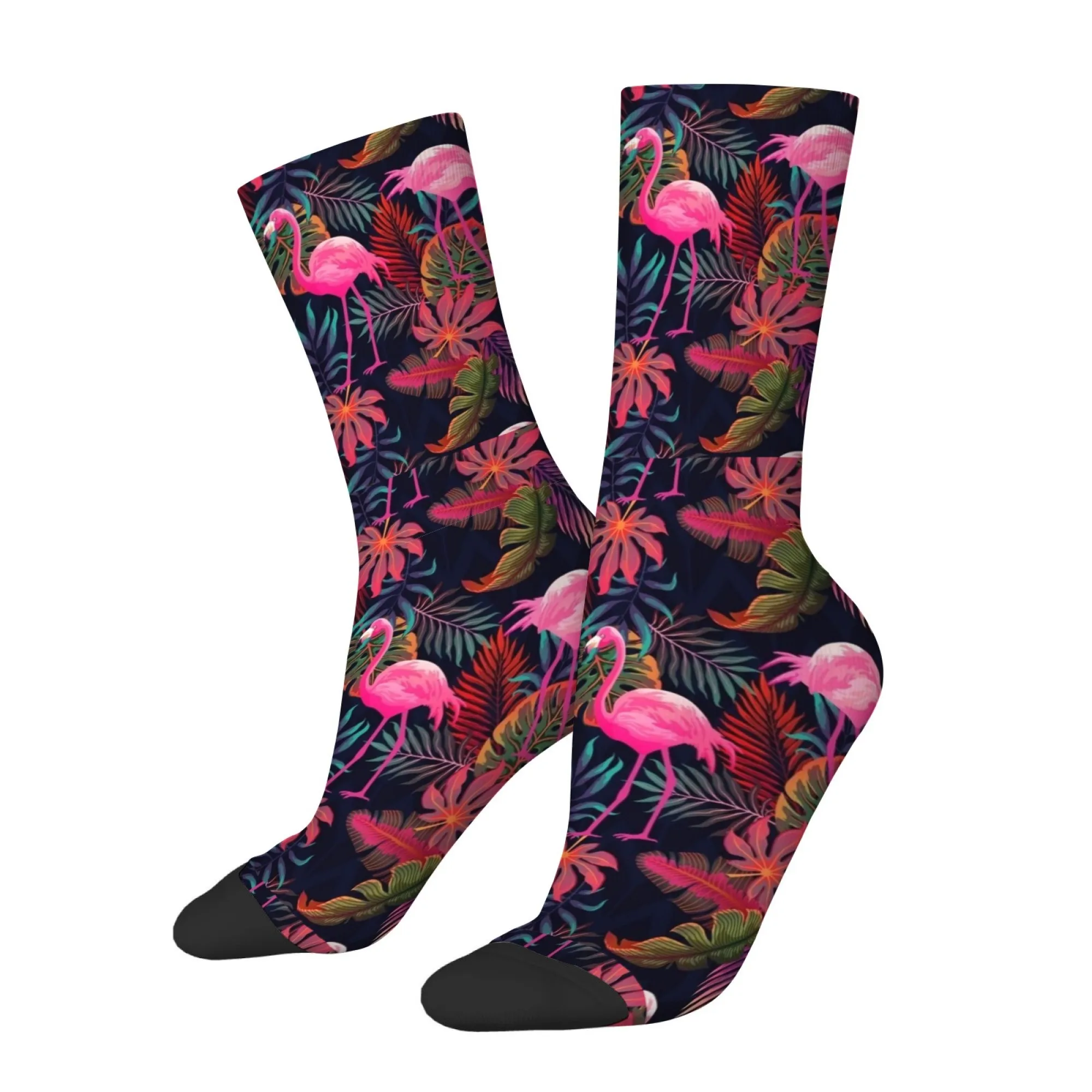 Jungle Flamingo Print Men's Socks Breathable Durable Socks Eye-catching Cartoon Harajuku Outdoor Adventure Running Sports Socks