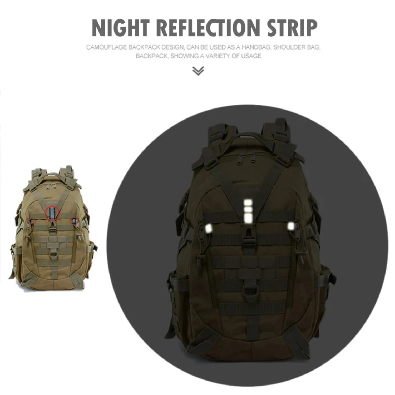 40L Camping Backpack Mens  Travel Bags Tactical Molle Climbing Rucksack Hiking Outdoor Reflective Shoulder Fishing Shoe bag