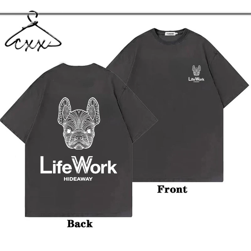 Hot Sale Vintage Korea Dog Graphic Luxury Brand Work T-shirt Cotton Men Women Summer Luxury Brand  Retro Loose Short Sleeve