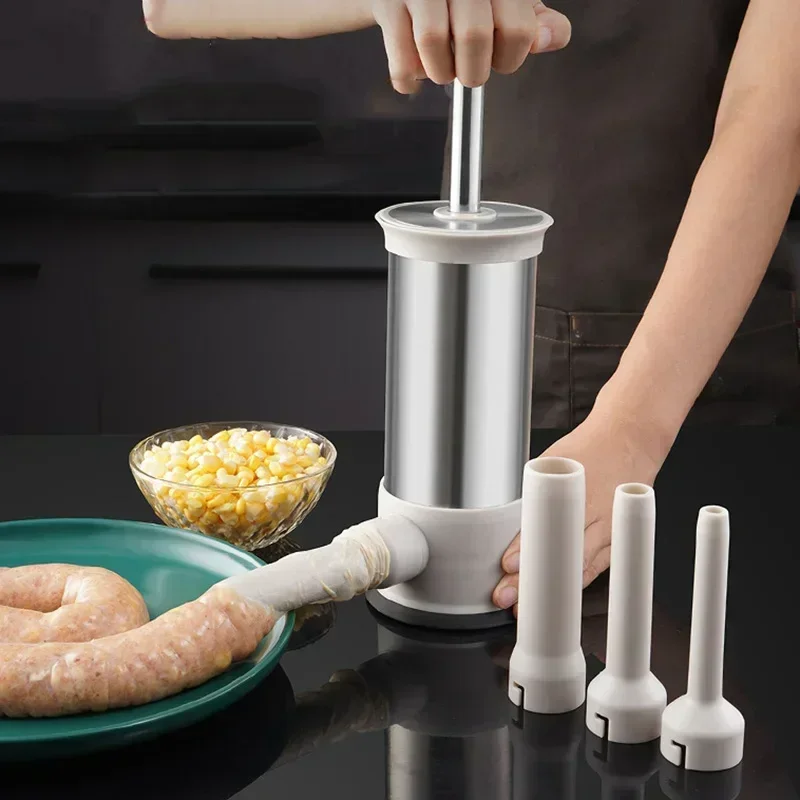 304 Stainless Steel Large Manual Sausage Maker Meatball Maker Sausage Stuffer Homemade Use Filler Tool Meat Ball Mold Machine