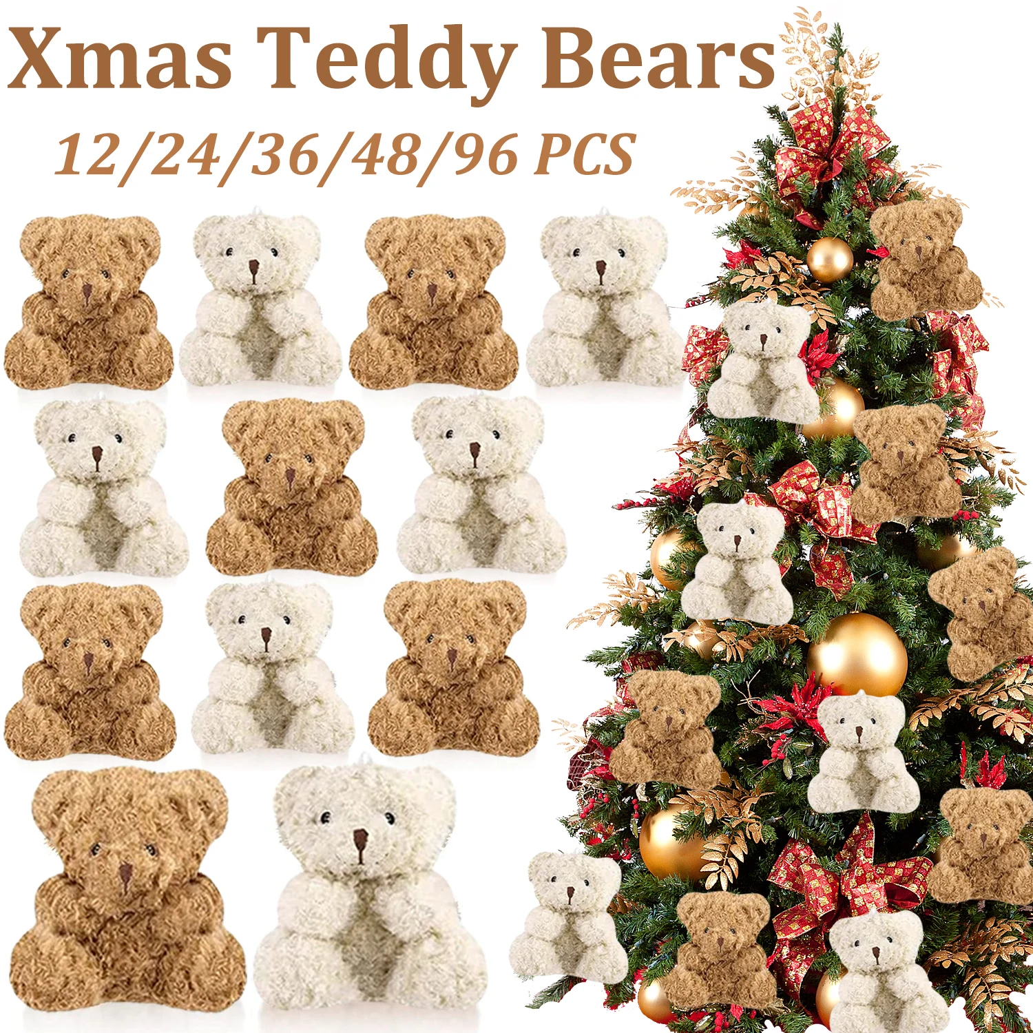 

12-96Pcs Christmas Teddy Bears Bulk Plush Mini Teddy Bear Stuffed Animals Soft Bear Doll for Birthday Baby Shower Party Favors