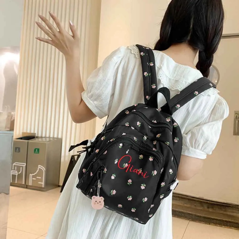 New Handmade Custom First Letter Flower Backpack,Personalized Embroidered Name Fashionable Backpack,Birthday Gift Bag,With Name