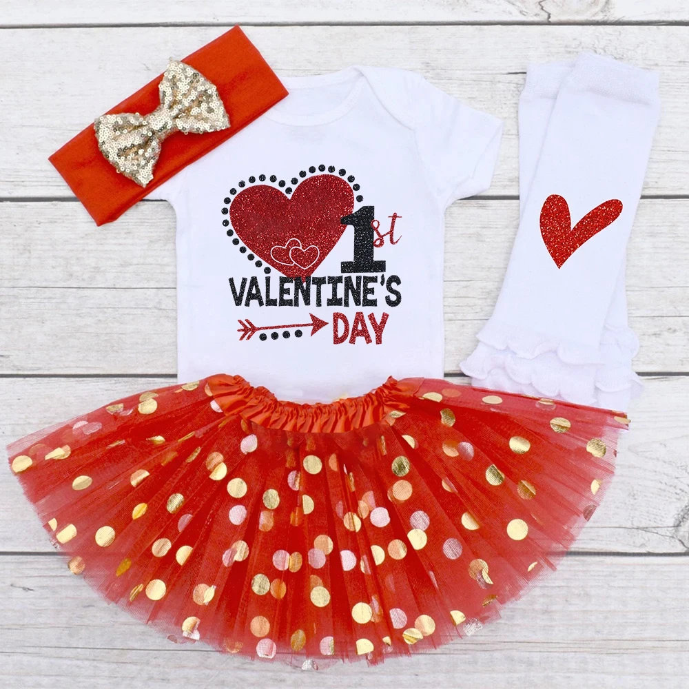 My First Valentine Baby Bodysuit Dress Set Infant Jumpsuit Tutu Skirts Newborn Valentine's Party Outfits Girls Holiday Clothes