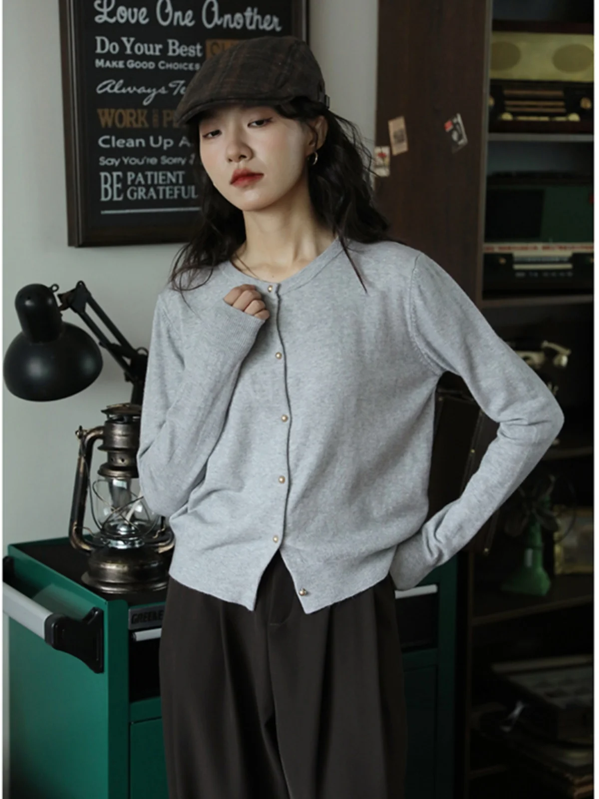 

ay Knitted Cardigan round Ne Single Button Design Sensation Retro Slimming Sweater Casual Loose Sle Long Sve Coat fo...