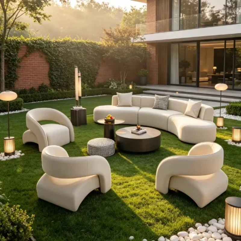 Modern Italian Curved Sectional Sofa Set, Upholstered Fabric Commercial Furniture for Hotel Lobby & Beauty Salon Reception
