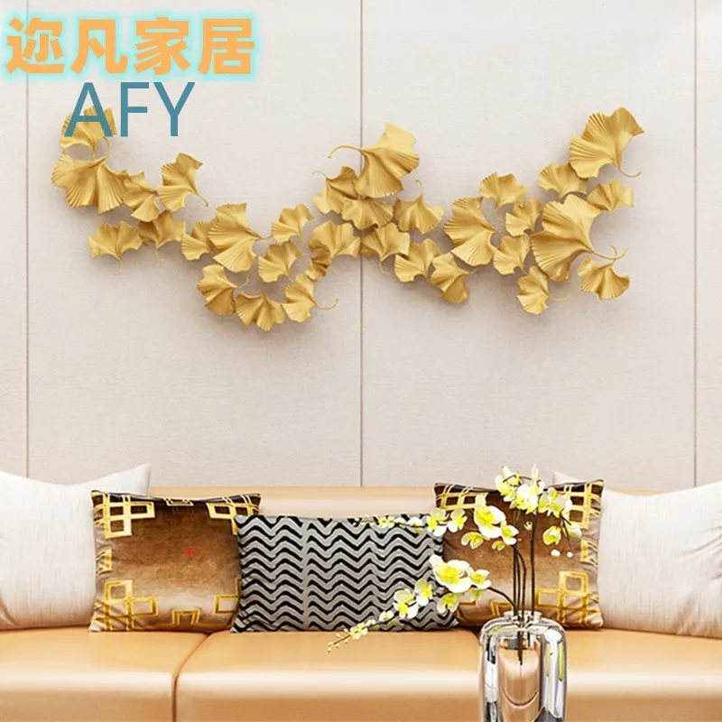 New Chinese Style Luxury Ginkgo Leaf Wall Art for Living Room Sofa Background Wall Decor Metal Iron Wall Hanging for Hotel