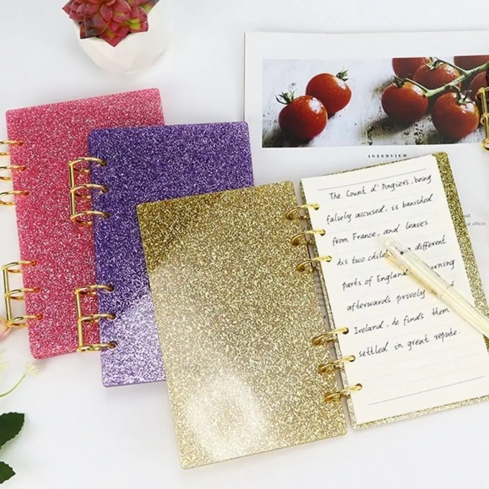 Capa acrílica para caderno a6, pasta transparente com glitter, material de papelaria para escritório, capa para scrapbook, escola e escritório