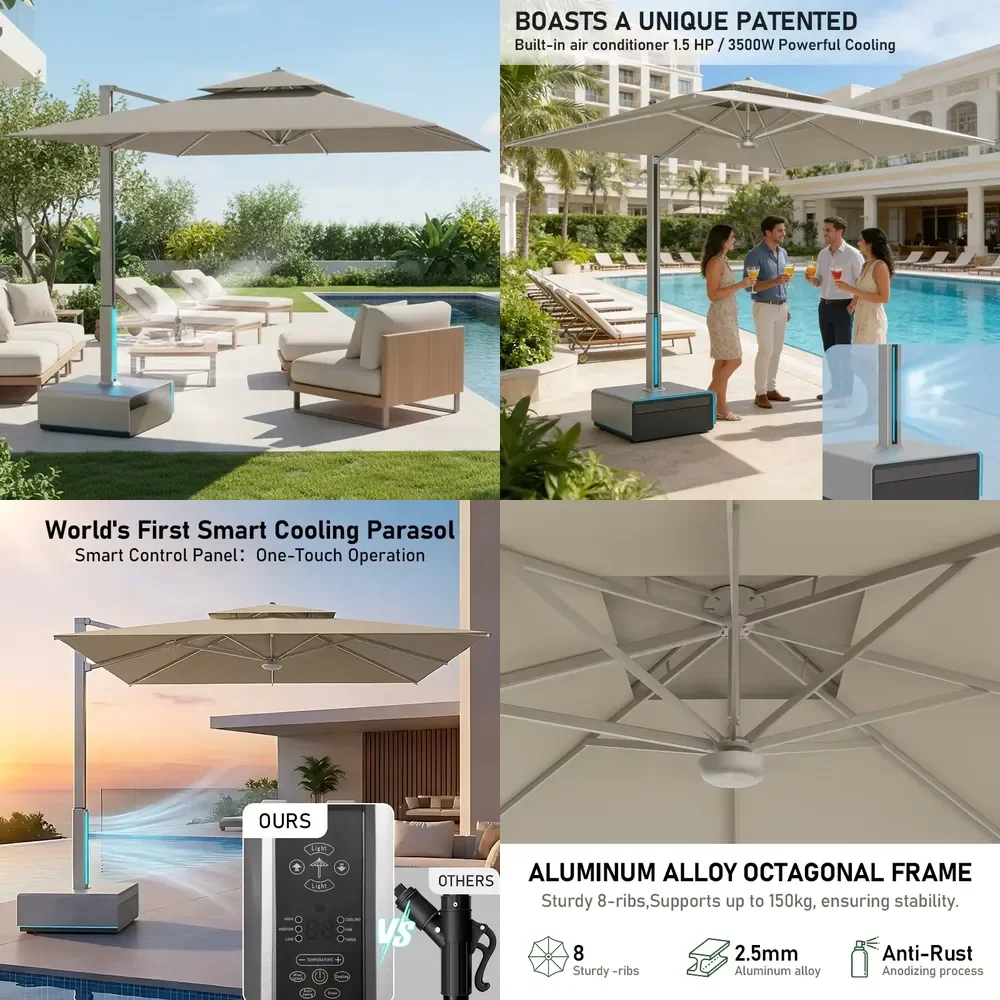 Commercial Grade Umbrellas With Air Conditioner Windproof Aluminum Electric Auto Parasol Umbrellas Wholesale