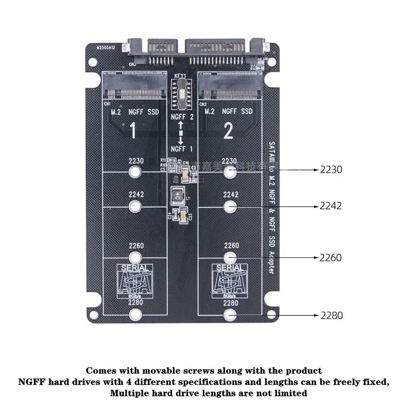 Dual Port NGFF Solid-State to SATA Serial Port Adapter Board 2 * M.2 to SATA 3.0 Expansion Card to USB External Cable