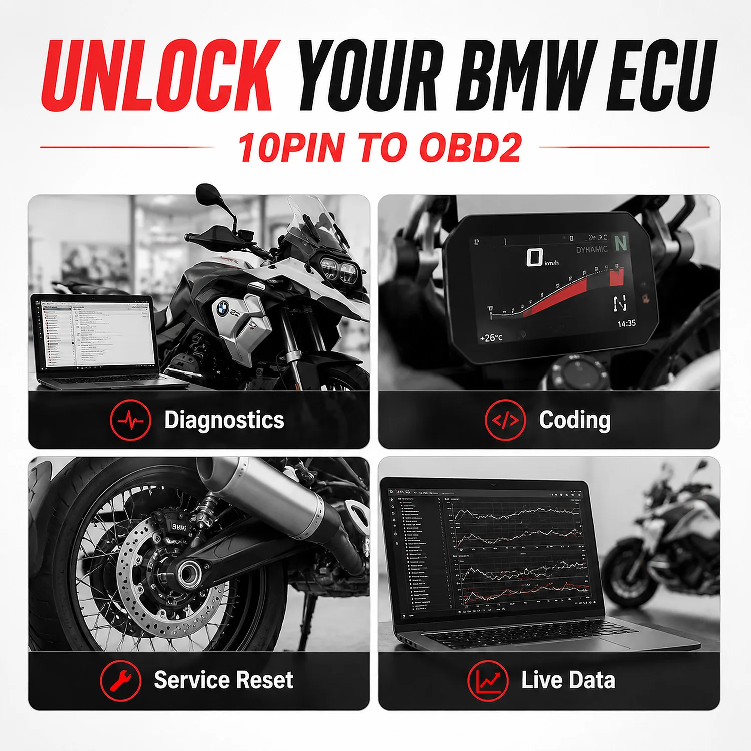 For BMW Motorcycle 10PIN Cable 10 Pin OBD2 16 PIN Adapter Cable for ICOM D ICOM Adaptor for Motorcycles&E-Series OBD2 Cable 30cm