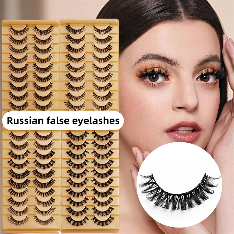 10ペアの完璧なカールのロシアロールつけまつげ、ナチュラルで軽量、再利用可能なまつげエクステ、アイコスメティック用