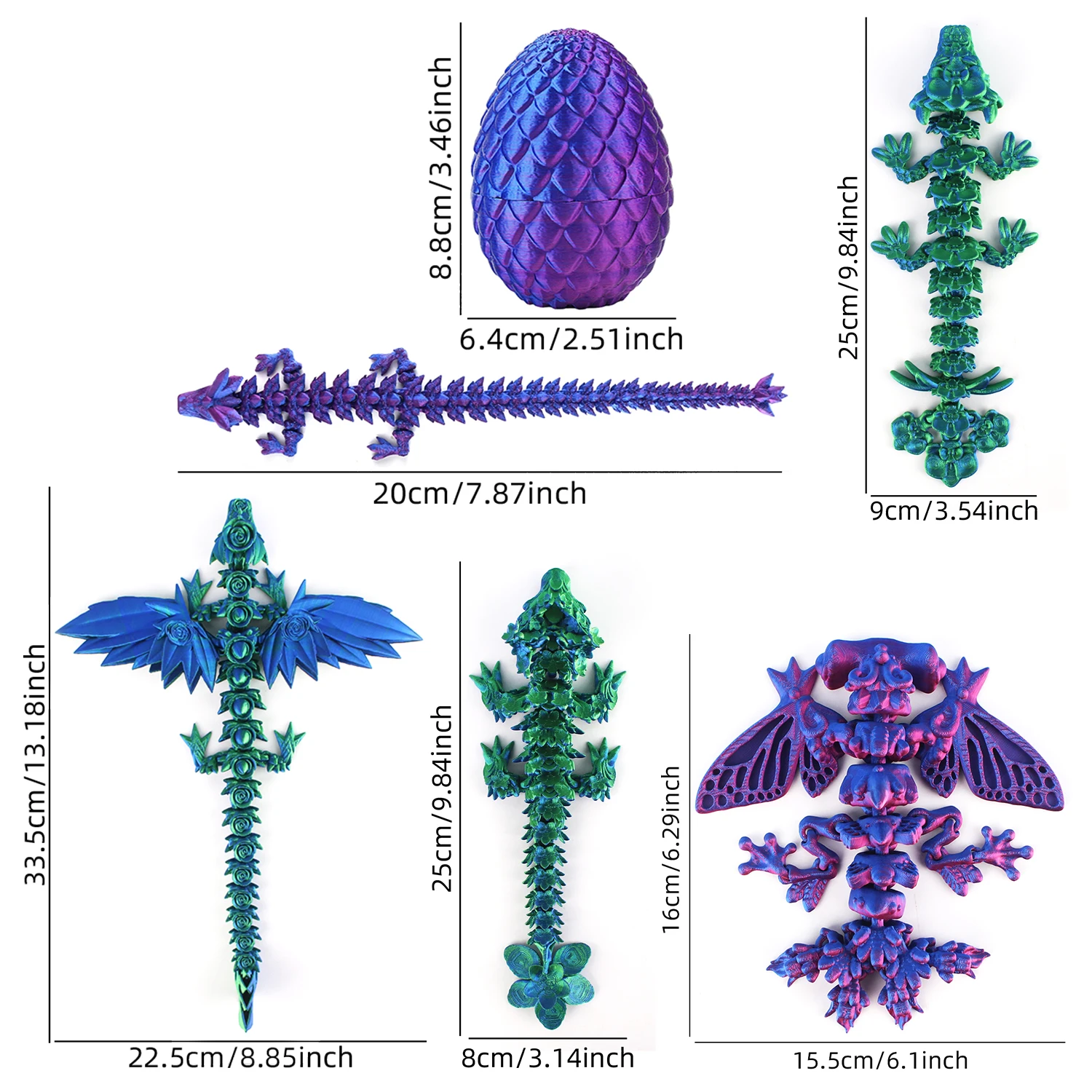 Conjunto de combinação de ovo de dragão com impressão 3D, ornamentos de modelo portátil, brinquedos de modelo impresso