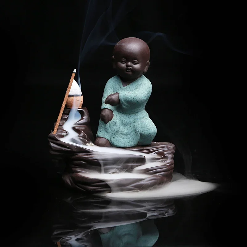 1pc,Creative Home Decor The Little Monk Censer Backflow Incense Burner Purple Clay Stick Incense Holder(Without Incense) view 4