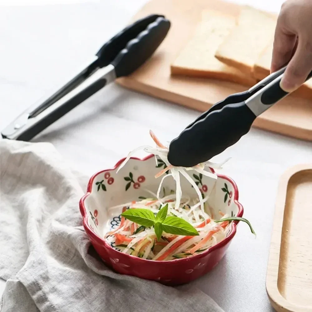 9-inch Food Tongs Stainless Steel Silicone Heat Resistant Cooking Clips Outdoor Barbecue Salad Bread Tools Kitchen Accessories