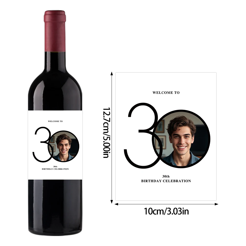 6pcs Custom 30 40 50 60 70 Years Old Birthday Party Face Photo Paper Wine Bottle Stickers Labels Adult Birthday Party Decoration view 6