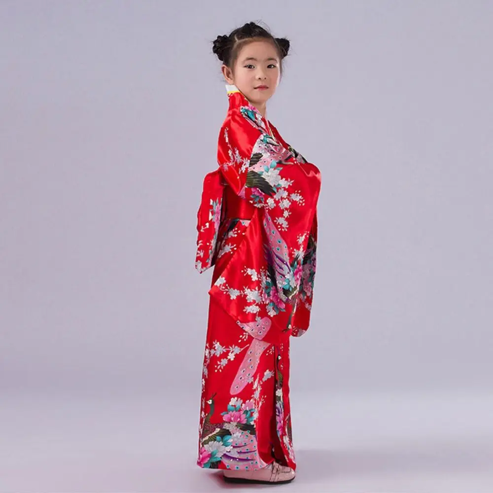 

Bathrobe Gown Children Japanese Kimono with Obi Japan Style Yukata Dress Cherry Blossom Pattern Cosplay Costume Halloween