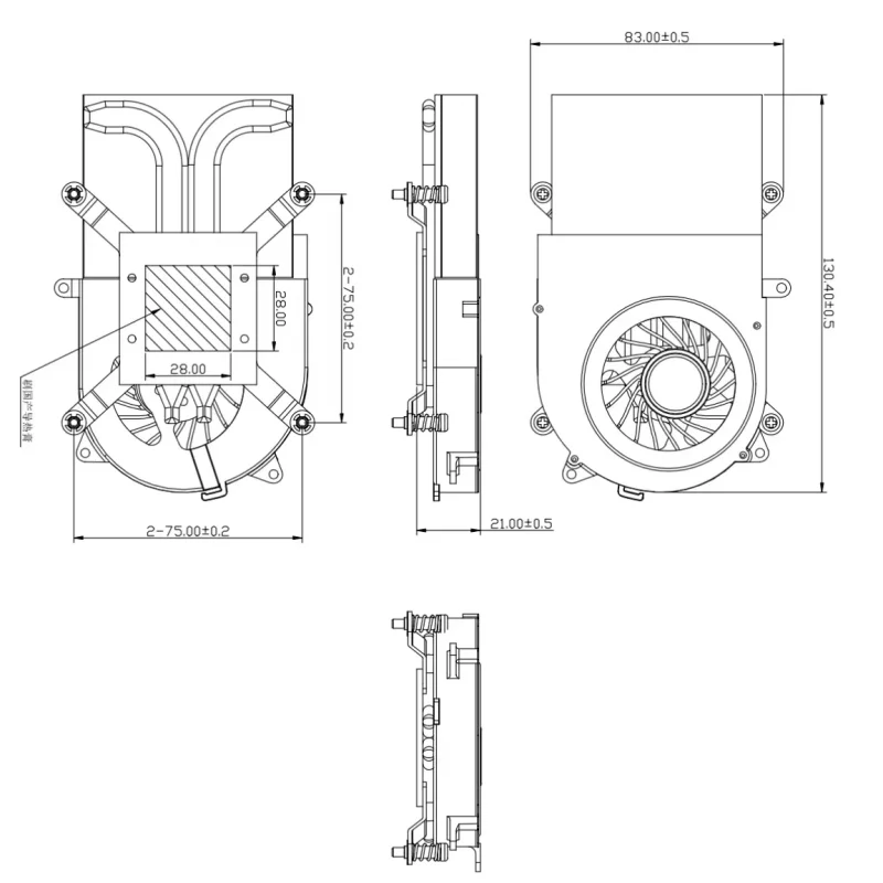 Slim‑type 115X/1200 Socket CPU Cooling Accessory, Copper Base Heat Pipe Turbo Side‑blow Fan for Industrial Equipment