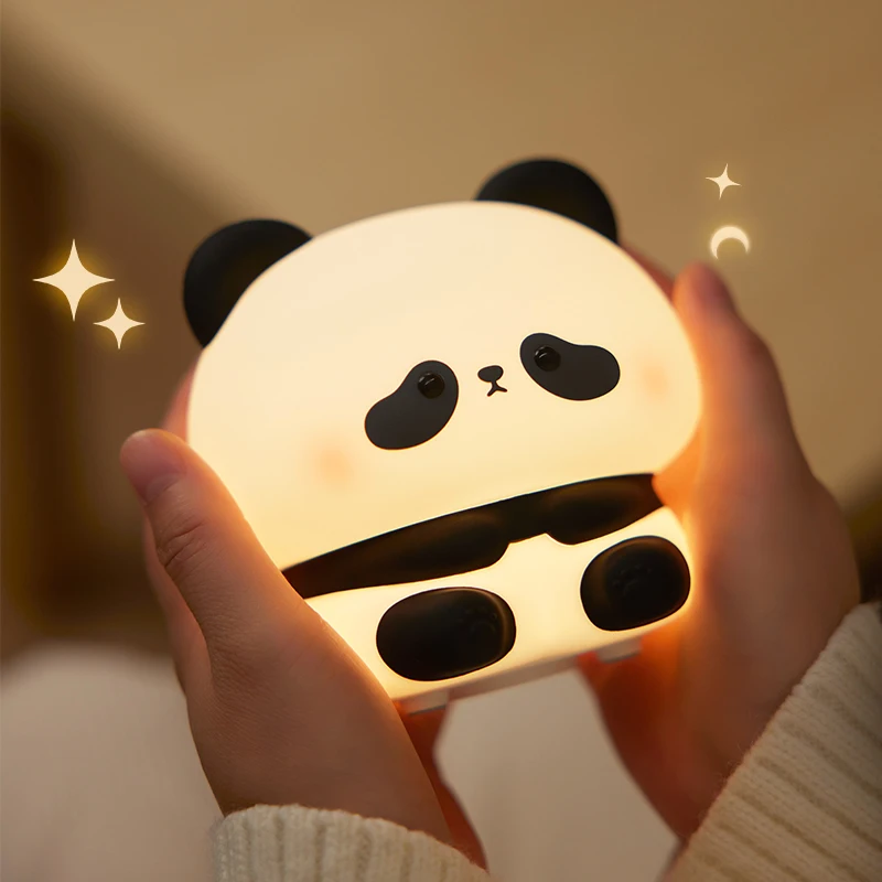 Cute Cartoon Silicone LED Panda Night Light USB Rechargeable Dimming Sleep Night Lamp For Children's Room Decor Birthday Gift