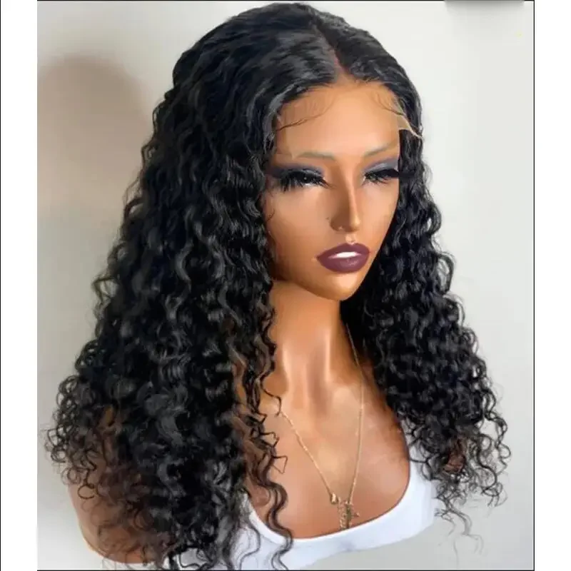 180 Dichtheid 26Inchsoft Natural Black Kinky Curly Deep Lace Front Pruik Voor Vrouwen Babyhair Pretokkel Hittebestendig Lijmloos Dagelijks