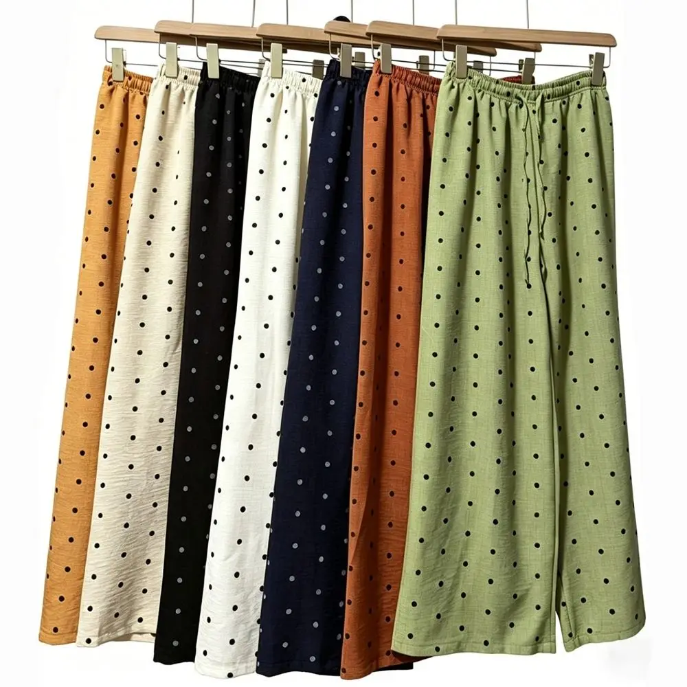 Fashion Polka Dot Pattern Wide-Leg Pants High Waisted Lightweight Polka Dot Pants Breathable Straight Leg Trousers