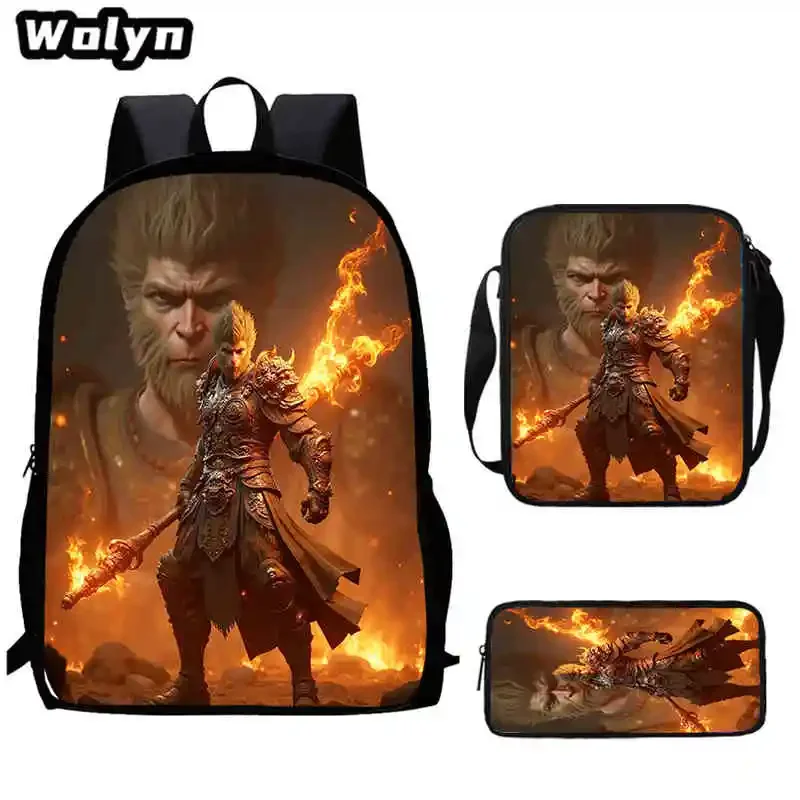 Cartoon Black Anime Myth Wu-King Child School Backpack with Shoulder Bags Pencil Bags For Kindergarten,Best Gift For Boys Girls