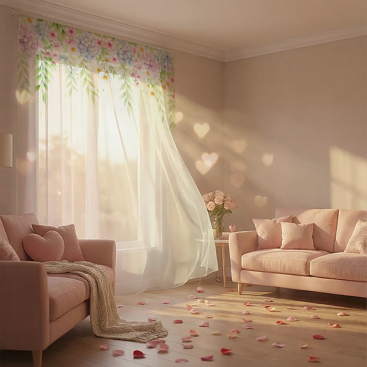 Hydrangea Daisy Floral Sheer Curtains Leaf Vine Print Rod Pocket Window Curtains for Bedroom Light Filtering Voile Drapes Panel