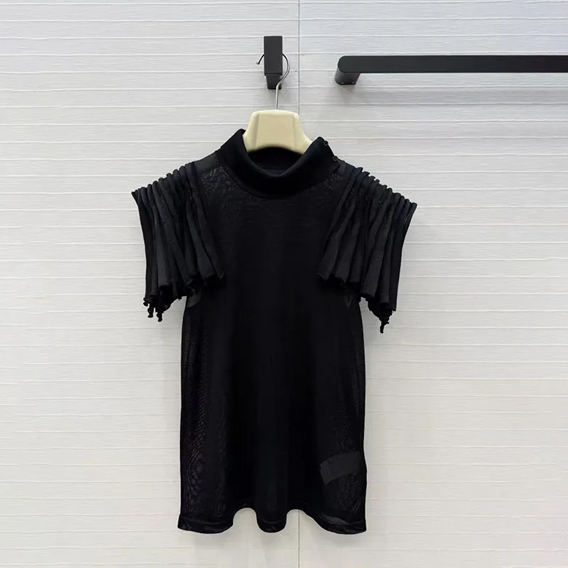 Women t Shirt New Stretch Slim Fit Half Turtleneck Short Sleeve Top Summer 2026 Translucent Women Corset Pullover, High Quality