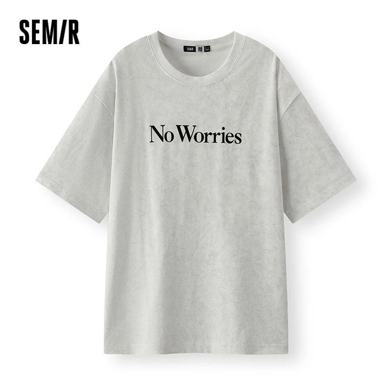

Semir Short Sleeve T-Shirt Men Trendy Letters Pure Cotton Printed Top 2025 New Summer Style Loose Fit for Summer Street Style