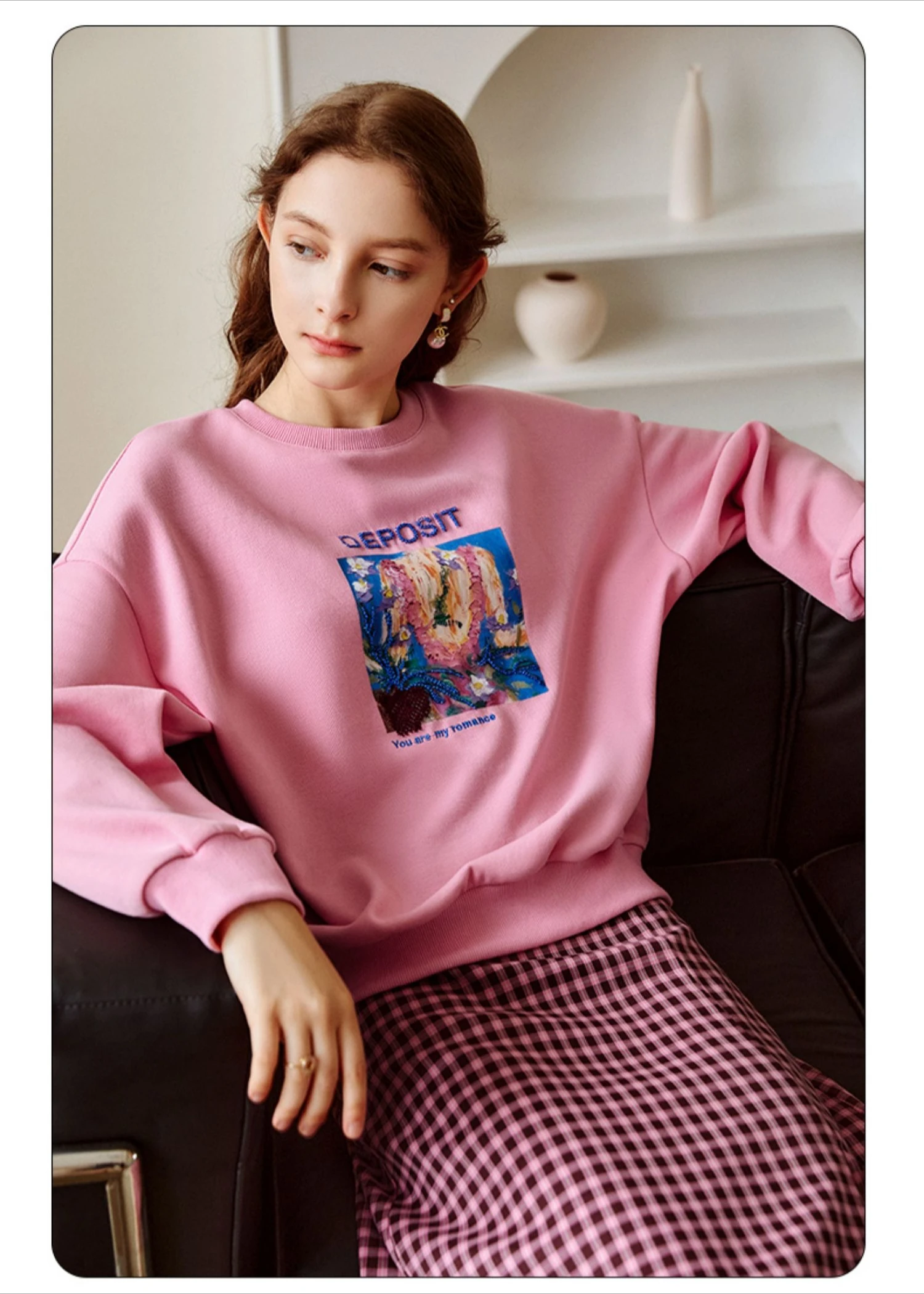 

OLrain Vintage Loose Sweatshirts for Women 2025 Spring Long Sleeve Printing O Neck Knitted Fashion Pullovers Top O21QR53331