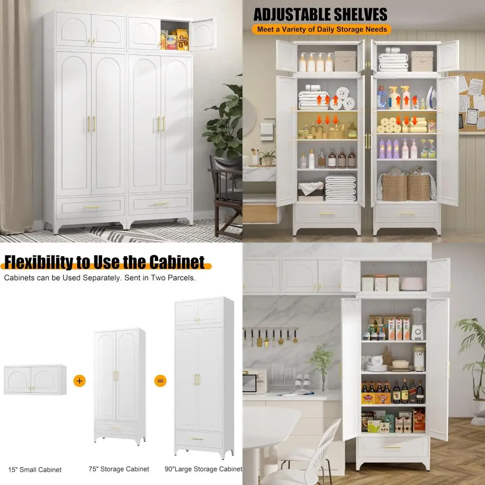 خزانة مطبخ بيضاء بطول 90 بوصة قابلة للتعديل مع أدراج #1