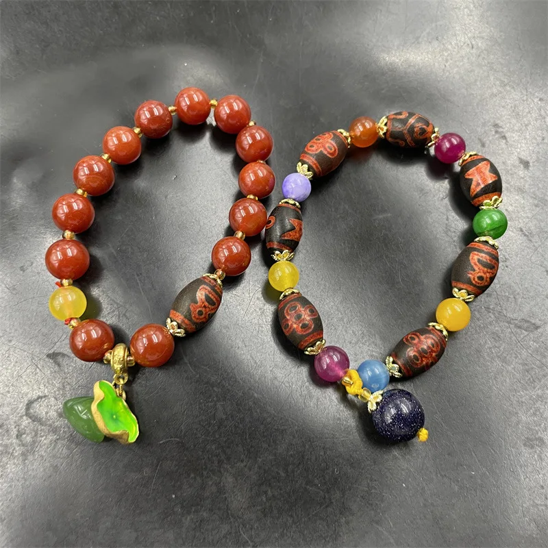 

10Mm Red Dzi Bead Agate Multi-Gem Bracelet