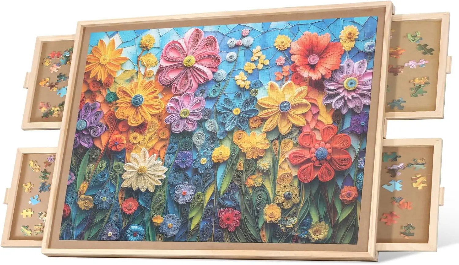 

Вращающаяся доска для пазлов на 1000 элементов с 4 ящиками, портативный деревянный стол для взрослых