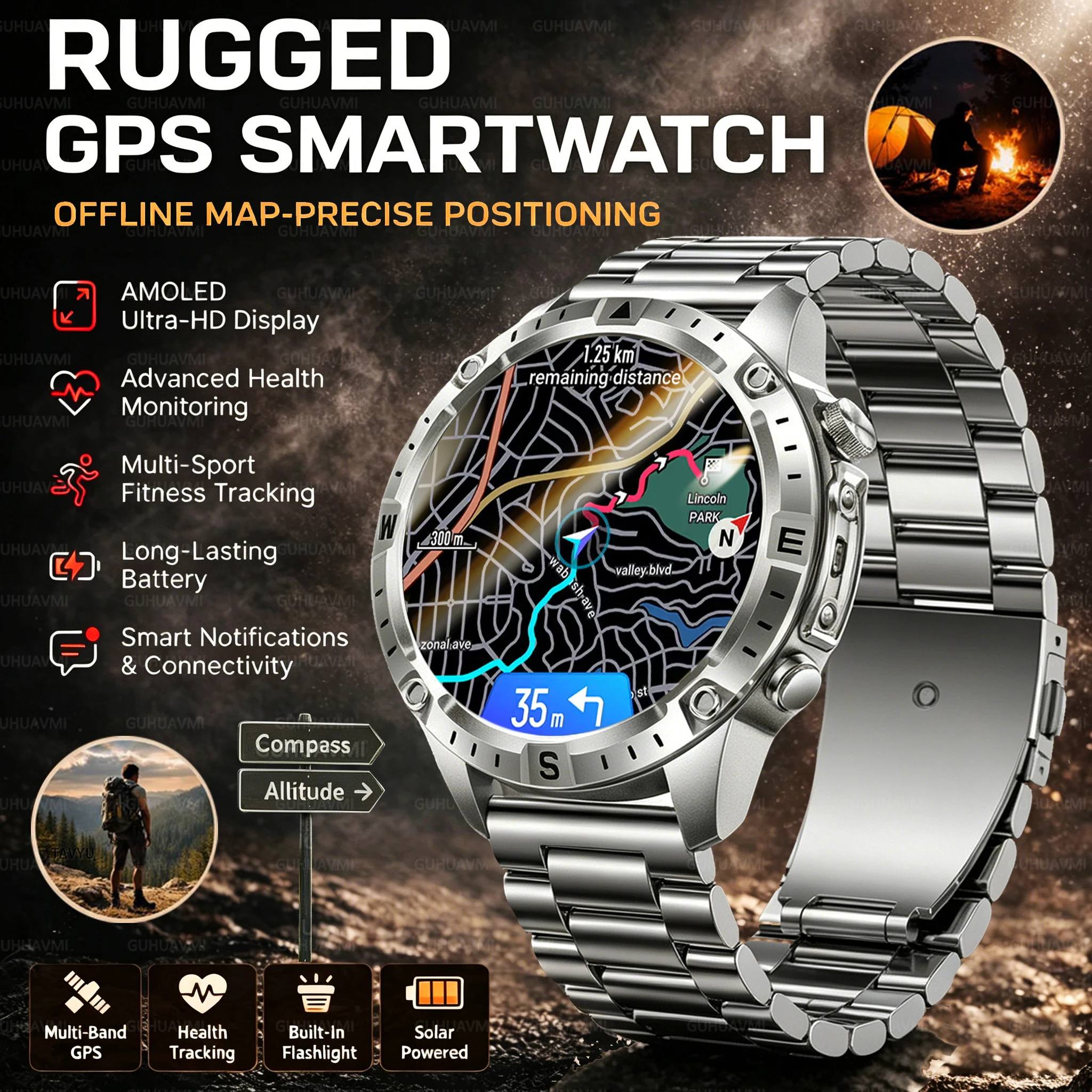 

2026 New Military GPS Offline Map Smart Watch Men 3ATM Waterproof 1.43"AMOLED Screen Clock 730Mah Call Flashlight Smartwatch IOS