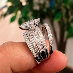 Huitan Brilliant Marquise Cubic Zirconia 3Pc/Set Rings for Women Sparkling Luxury Wedding Bridal Jewelry Delicate Accessories