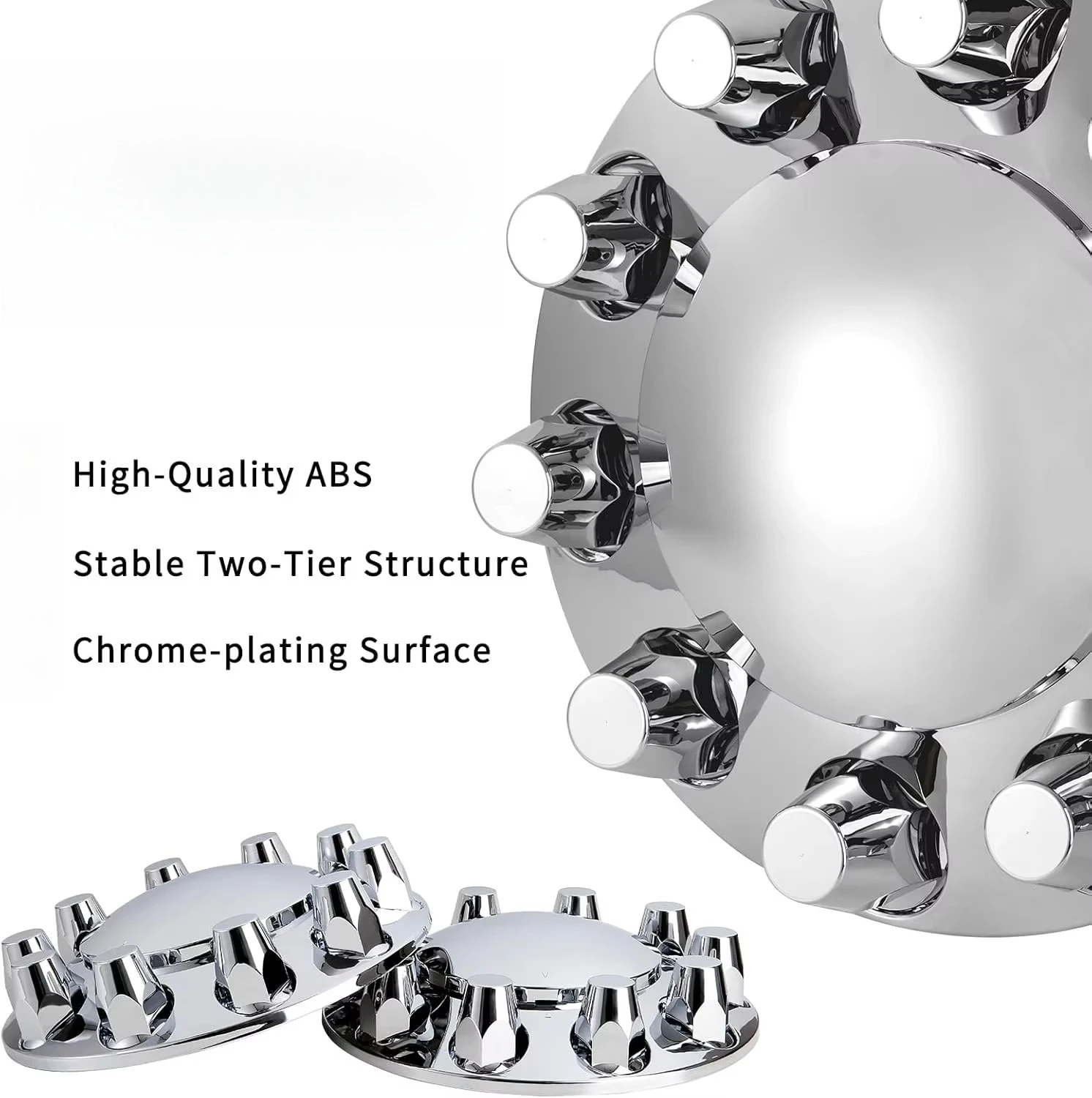 

Hub Cover Wheel Kit 33mm Axle Nut Semi Truck Front/Rear Complete Bolt-On