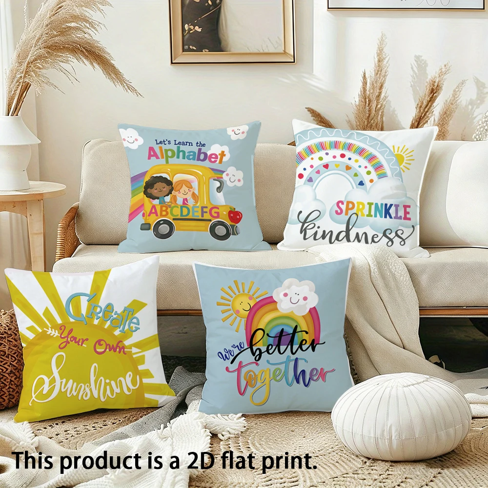 1pc  Cute Classroom Boho Rainbow Throw Pillow Covers, Positive Quote Kids Learning Pillow Cases for Home School