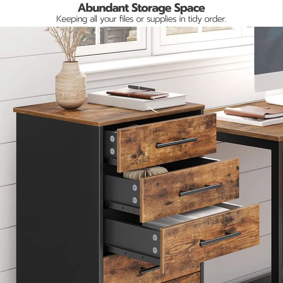 7Drawer File Cabinet, Wooden Office Cabinet with Drawers, Mobile Storage Filing Drawer for Home Office, Study, Easy Assembly, R