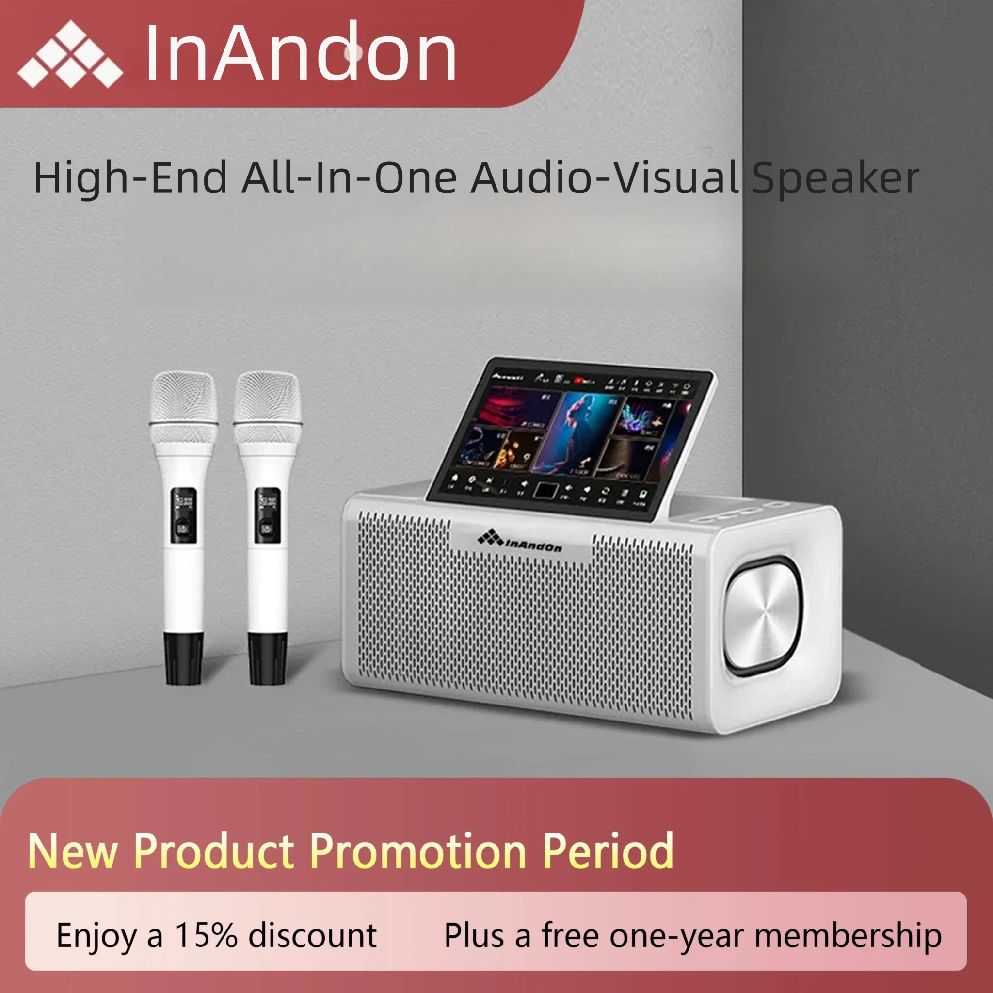 Home/Outdoor Karaoke Machine with 10.1" Touch Screen, Wireless Mic, Bluetooth 5.0, Supports Cloud Song Downloads