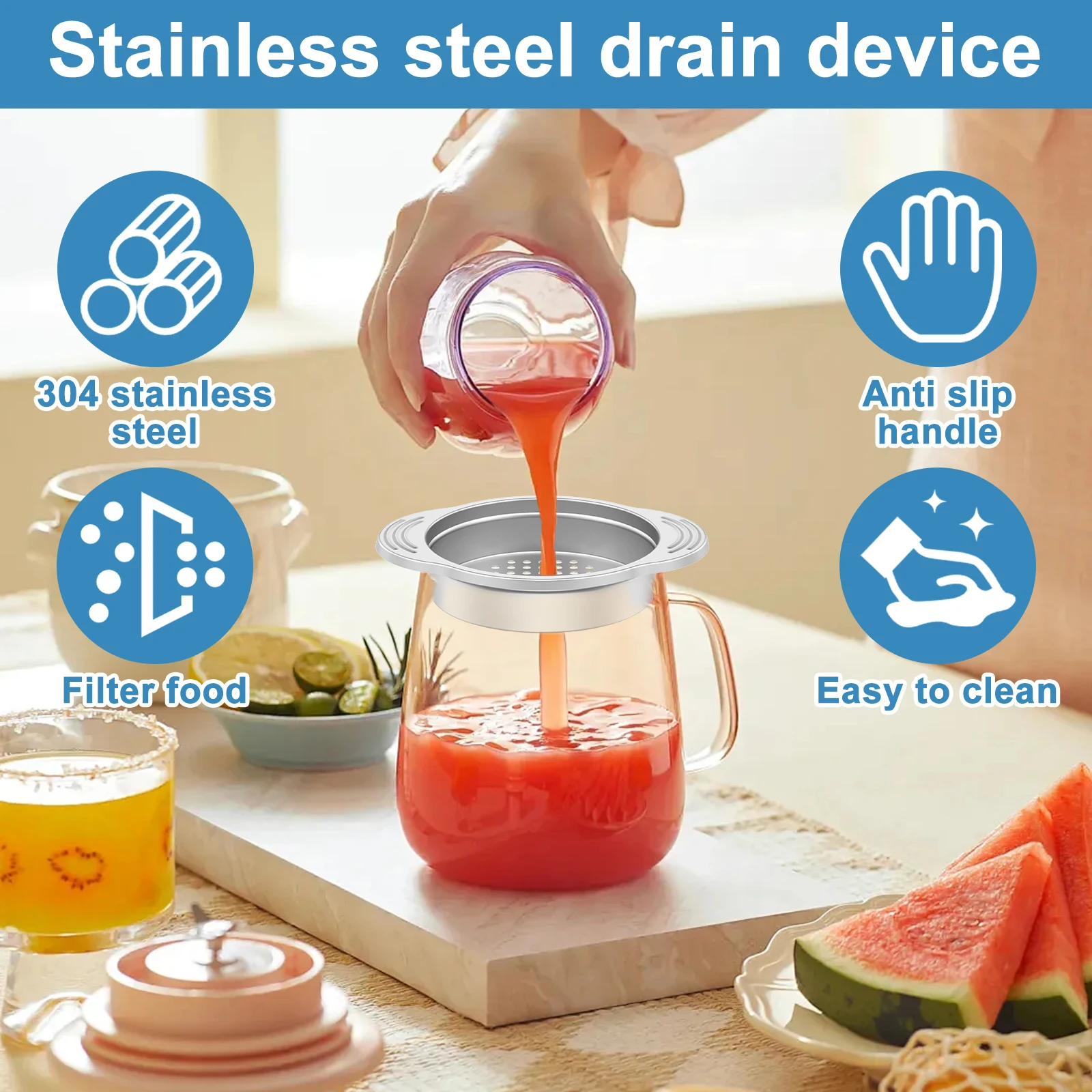 4 Pcs Tuna Can Strainer 304 Stainless Steel Can Colander Can Strainer with Anti Slip Handle Easy to Use Tuna Can Strainer for