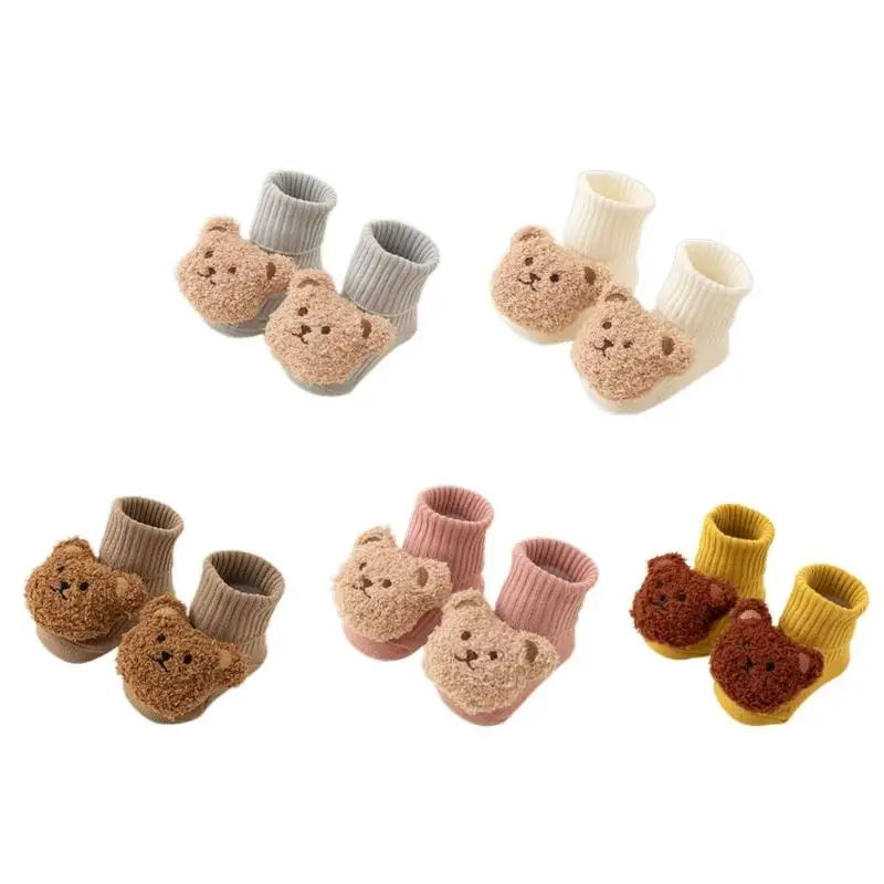 Anti Skid Cotton Socks for Kids Bear Decor Non Slip Floor Shoes Soft and Comfortable Socks for 0-1T Boys Girls