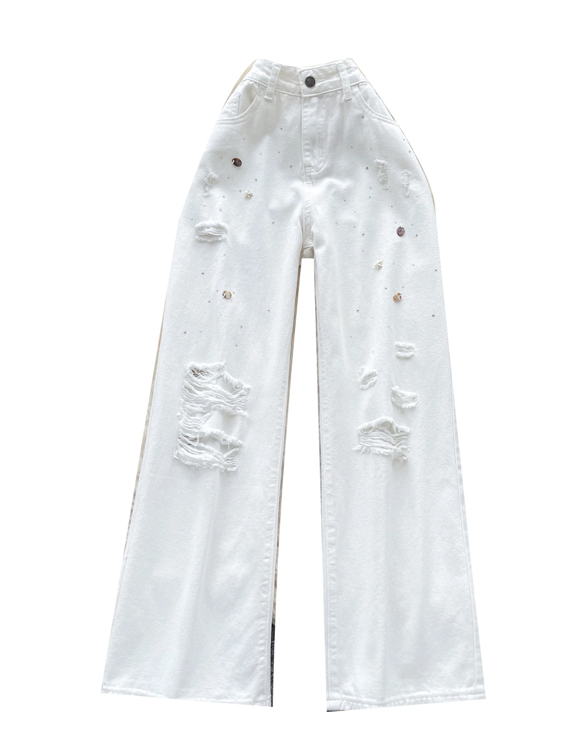 

Сексуальные белые джинсовые джинсы в стиле ретро, женские длинные брюки с высокой талией и широкими штанинами, модные уличные осенние брюки