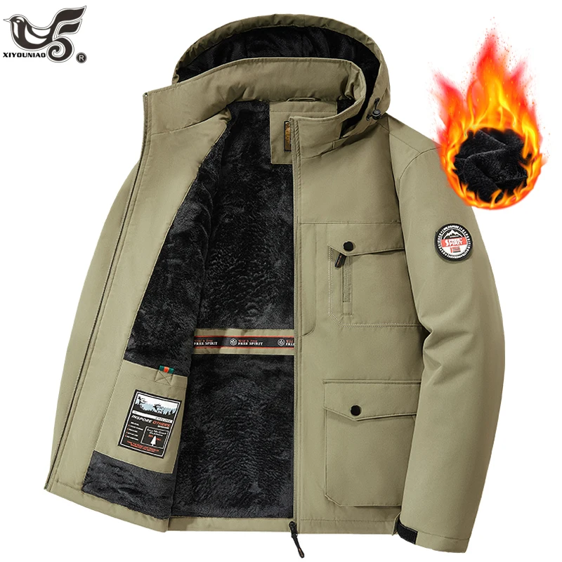 

Men's outdoor waterproof jacket new style for autumn winter casual thicken jacket for middle-aged Parkas Men Fleece lining Coats