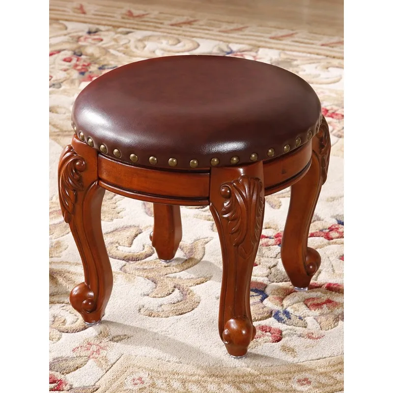 

Nordic Sofa Low Stool Solid Wood Bench Living Room Home Doorway Leather Shoe Changing Stool American Fabric round Stool