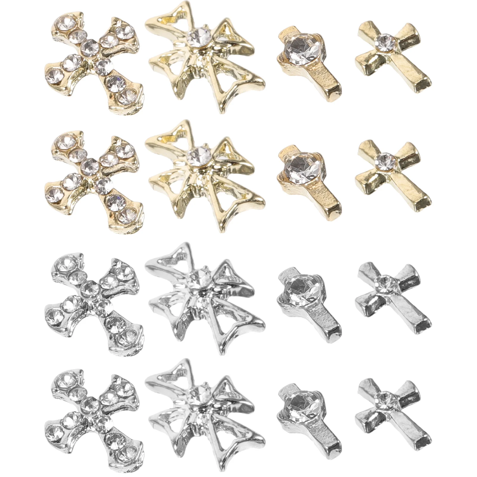 

80Pcs Alloy Cross Nail Charms Rhinestone 3D Gems Manicure Art Accessories Cross Nail Charm Charms for Nails Design