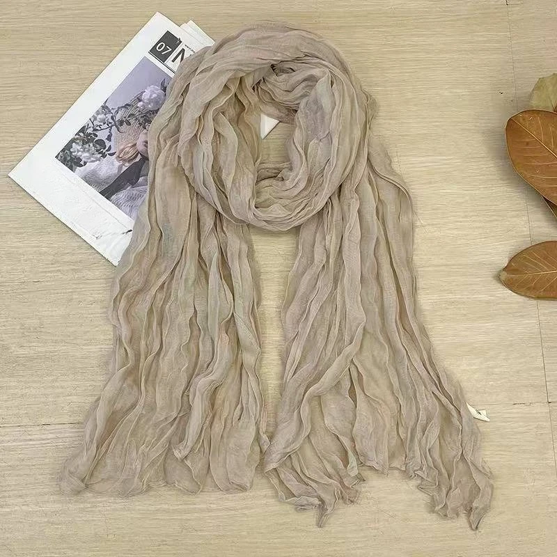 Korean Style Wrinkle Cotton Linen Scarf for Women Thin Summer Shawl Office Air Conditioner Room Wrap