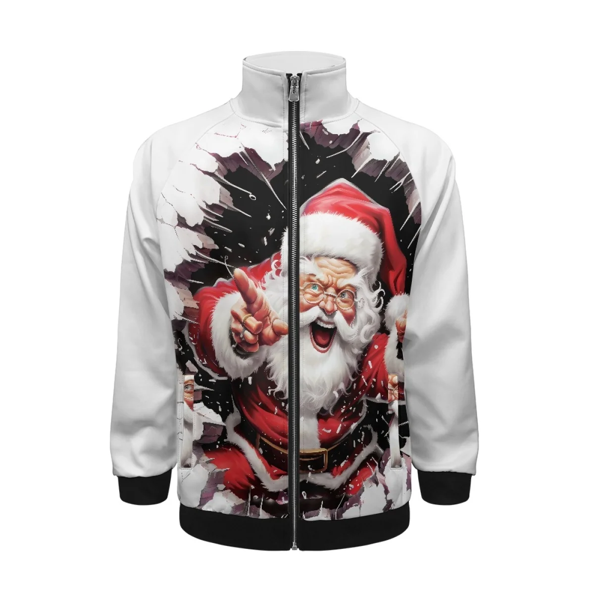 Noisydesigns White Santa Claus Men's Stand Collar Raglan Sweatshirt Jacket Merry Christmas Fashion 2024 Zipper Tops Outerwear