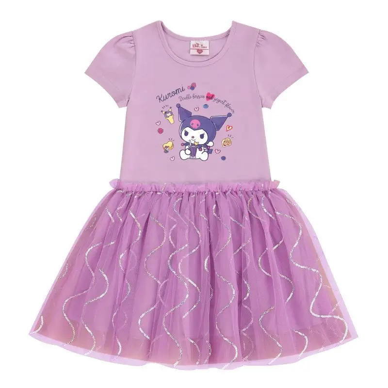 

Kuromi аниме Kawaii Sanrio Ins модное платье-рубашка с короткими рукавами летнее милое детское милое платье с капюшоном с героями мультфильмов, одежда, подарки