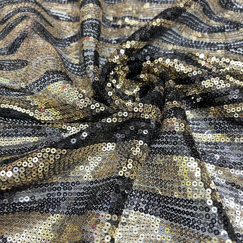 Zebra Stripe Leopard Print Embroidery Mesh Sequin Fabric, French Tulle Zebra Lace Fabrics, African Nigerian Fabric for Clothing